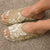 Taupe White Floral Cotton Slippers by Angads