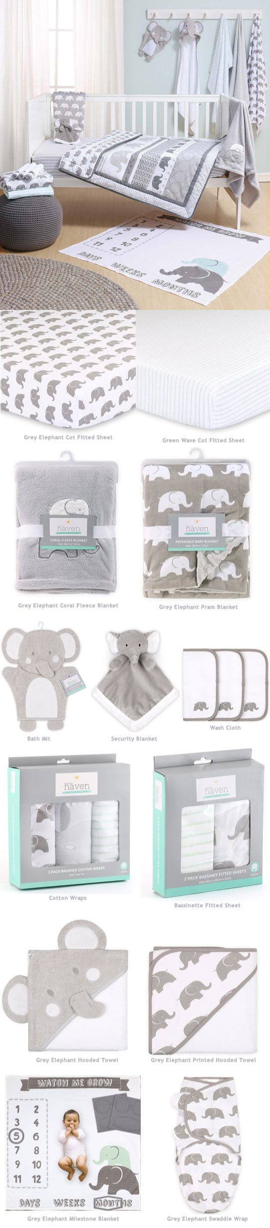 Grey elephant store cot bedding